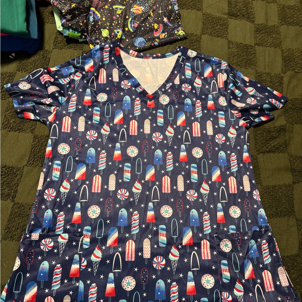 Space themed scrub top